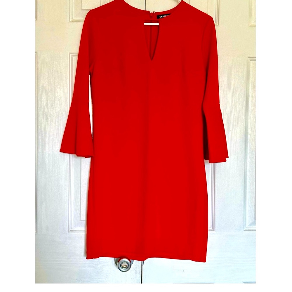 Express Red Flare Shift Sleeve Dress Womens Size Small